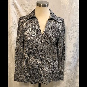 Alfani Long Sleeve Button Up Black & White Shirt
